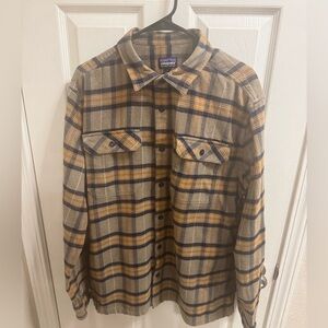 Patagonia Tan and Gold Plaid Flannel Shirt